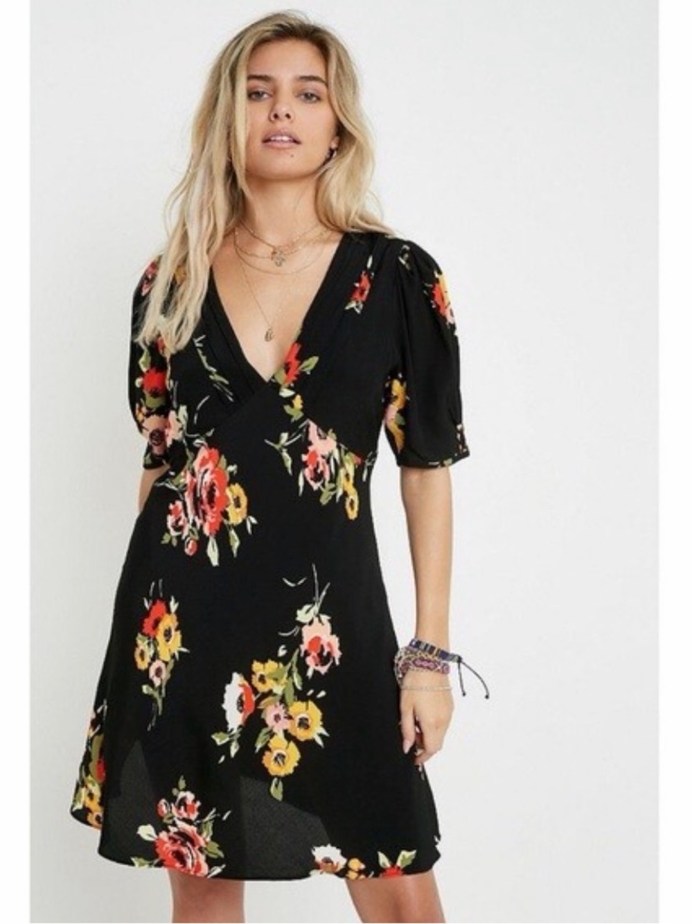 Free People Neon Garden Floral Mini Dress in Black Combo, size 2